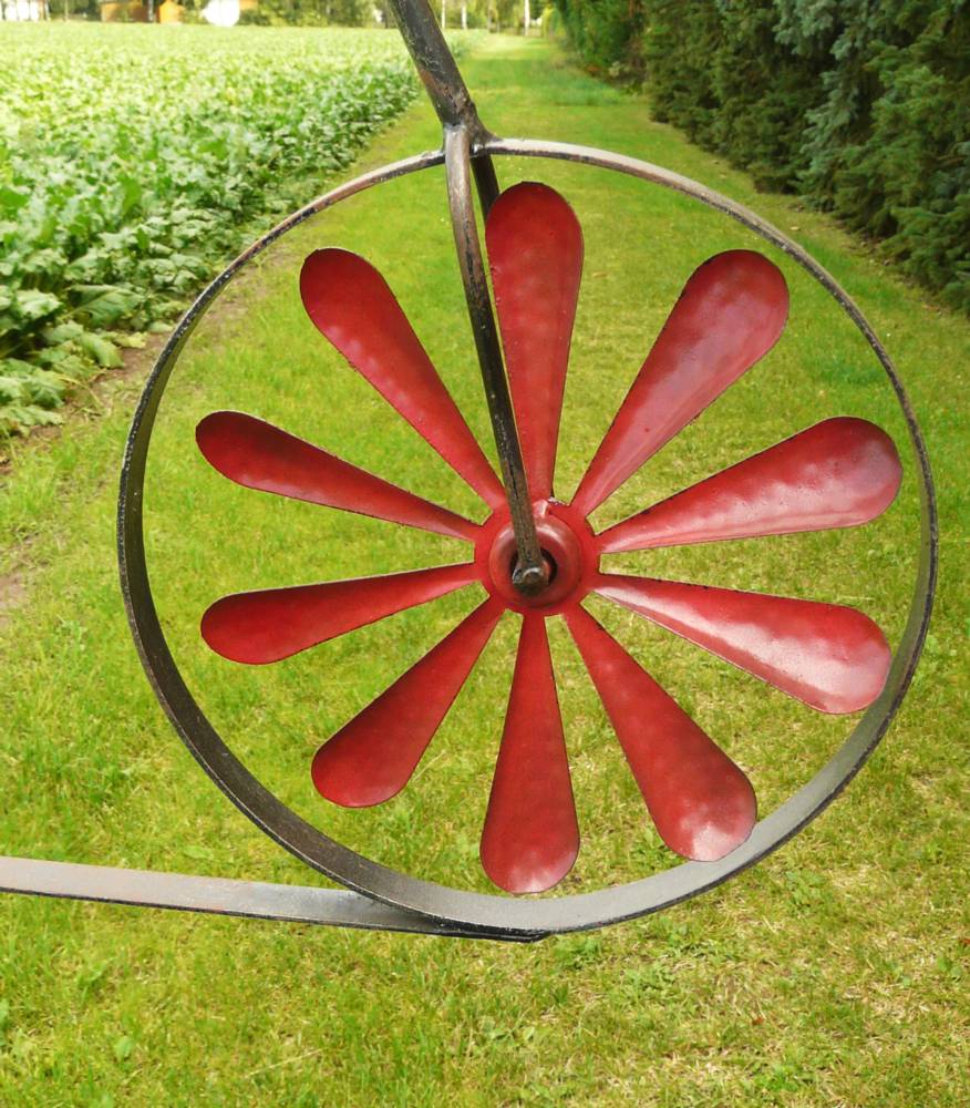 Windrad Fahrrad Hochrad blau rot Gartenstecker Metall